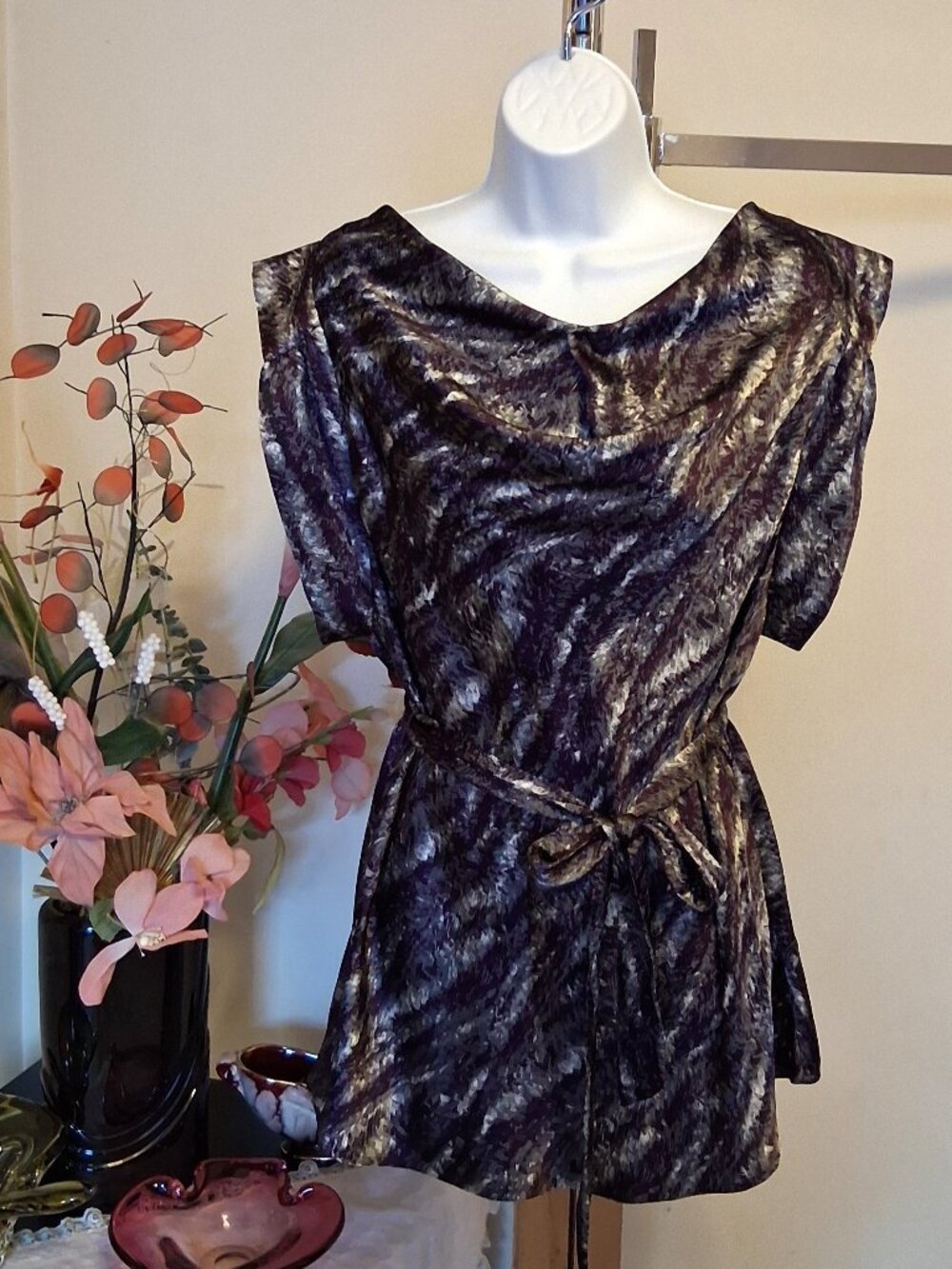 NEW Women’s Purple Silver Printed Tunic Tank Top Sleeveless Summer Tops 10